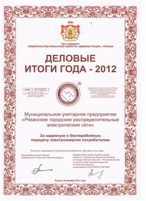 Деловые итоги года 2012